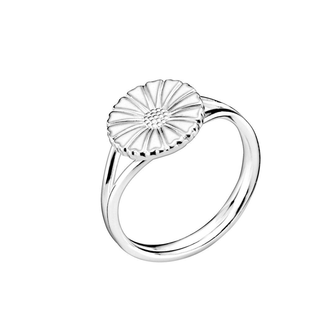 Marguerit ring 11 mm i sølv og hvid emalje blomst (925)