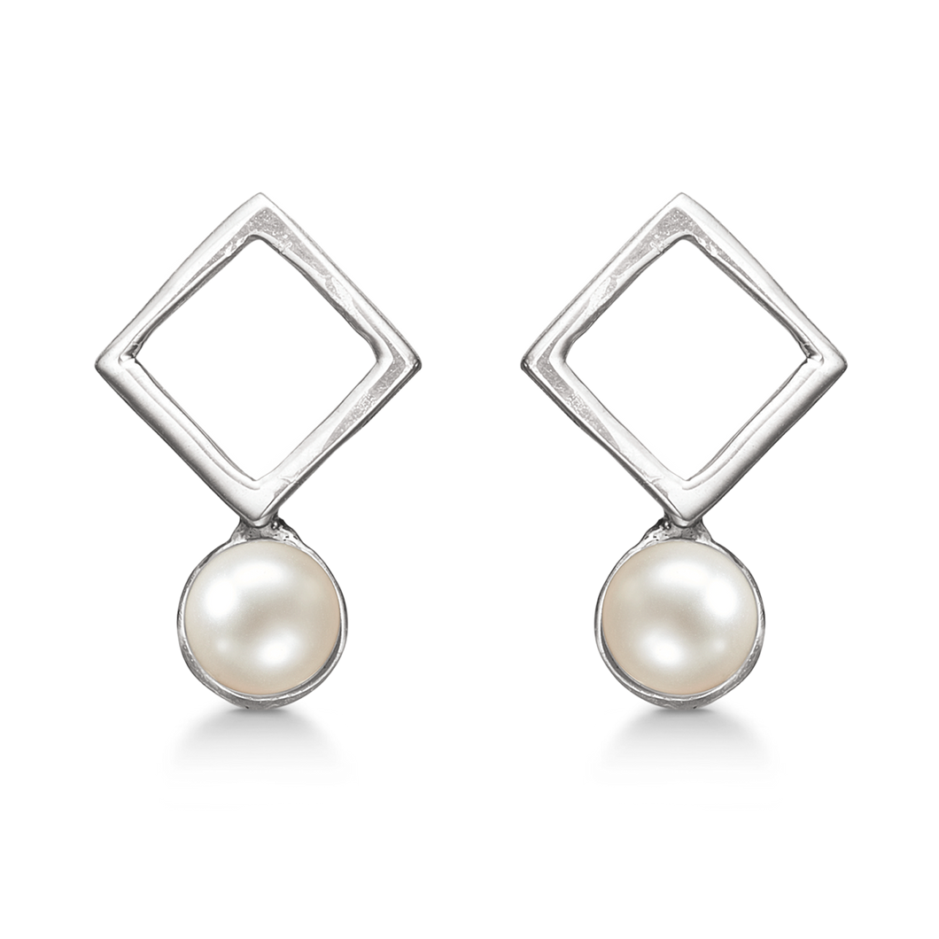 Earrings brushed round ring with pearl (925)