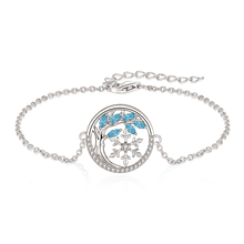 Load image into Gallery viewer, Necklace rhodium-plated tree of life in a circle with blue aquamarine and zirconia (925)

