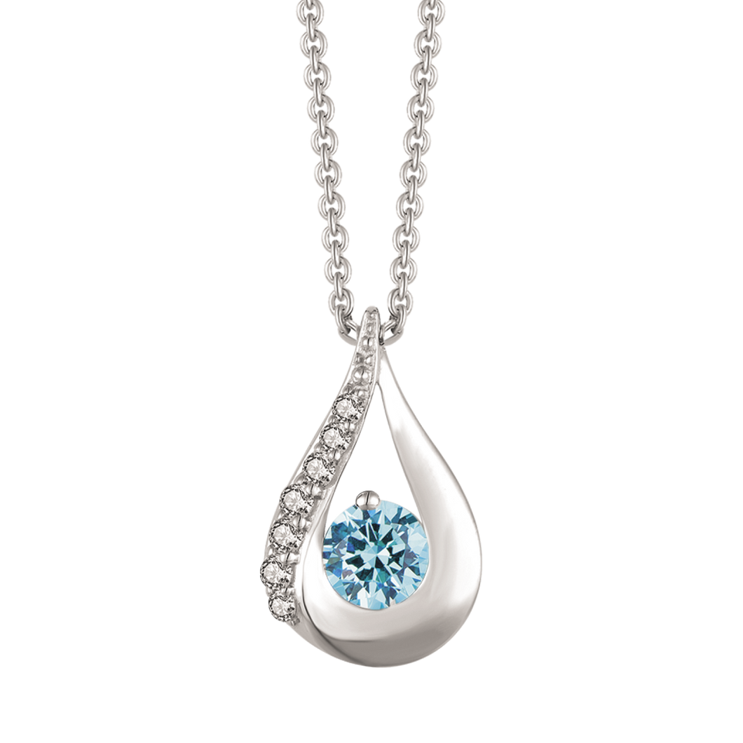 Necklace rhodium-plated silver oval with synthetic blue topaz (925)