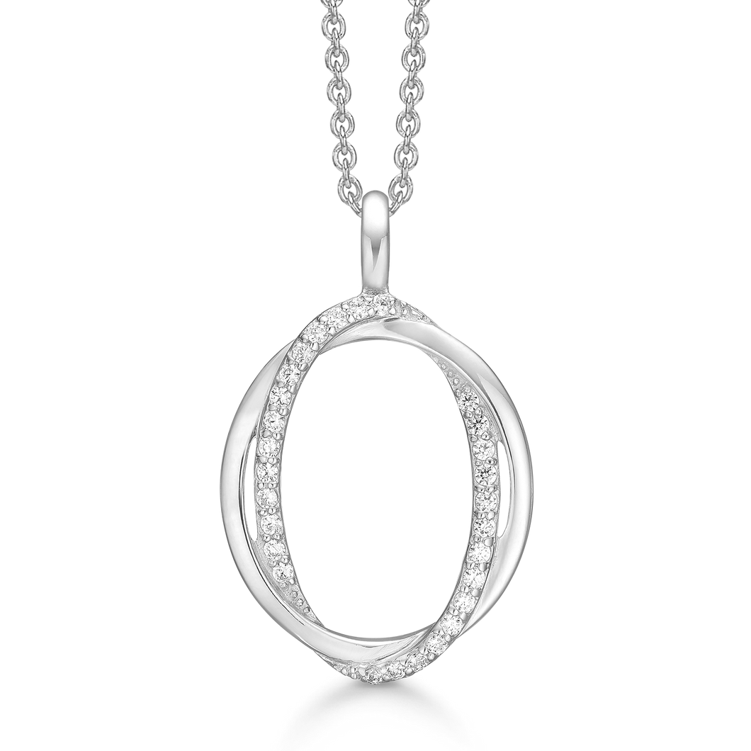 Necklace rhodium-plated double circle with synthetic cubic zirconia. (925)