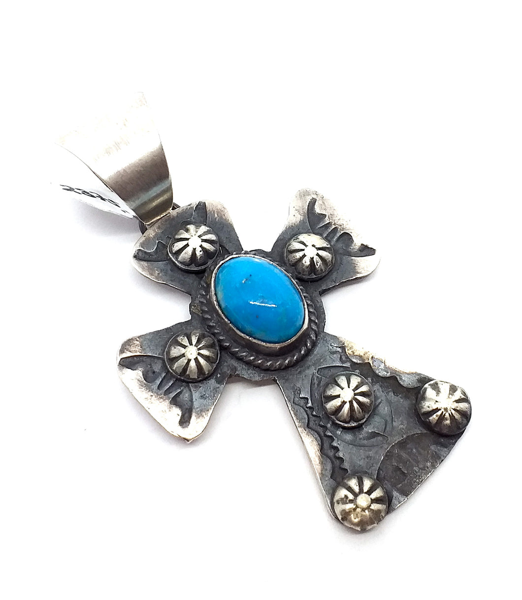 Navajo Pendant turquoise 37x35 mm in oxidized sterling silver (925)
