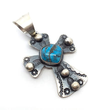 Load image into Gallery viewer, Navajo Pendant turquoise 37x35 mm in oxidized sterling silver (925)
