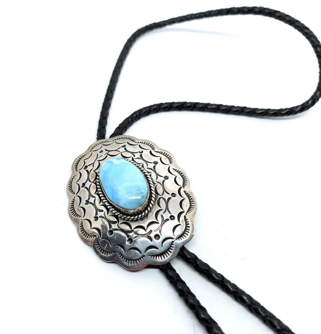 Bolotie Navajo with larimar in oxidized sterling silver (925)