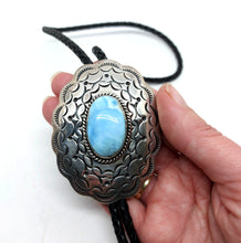 Load image into Gallery viewer, Bolotie Navajo with larimar in oxidized sterling silver (925)
