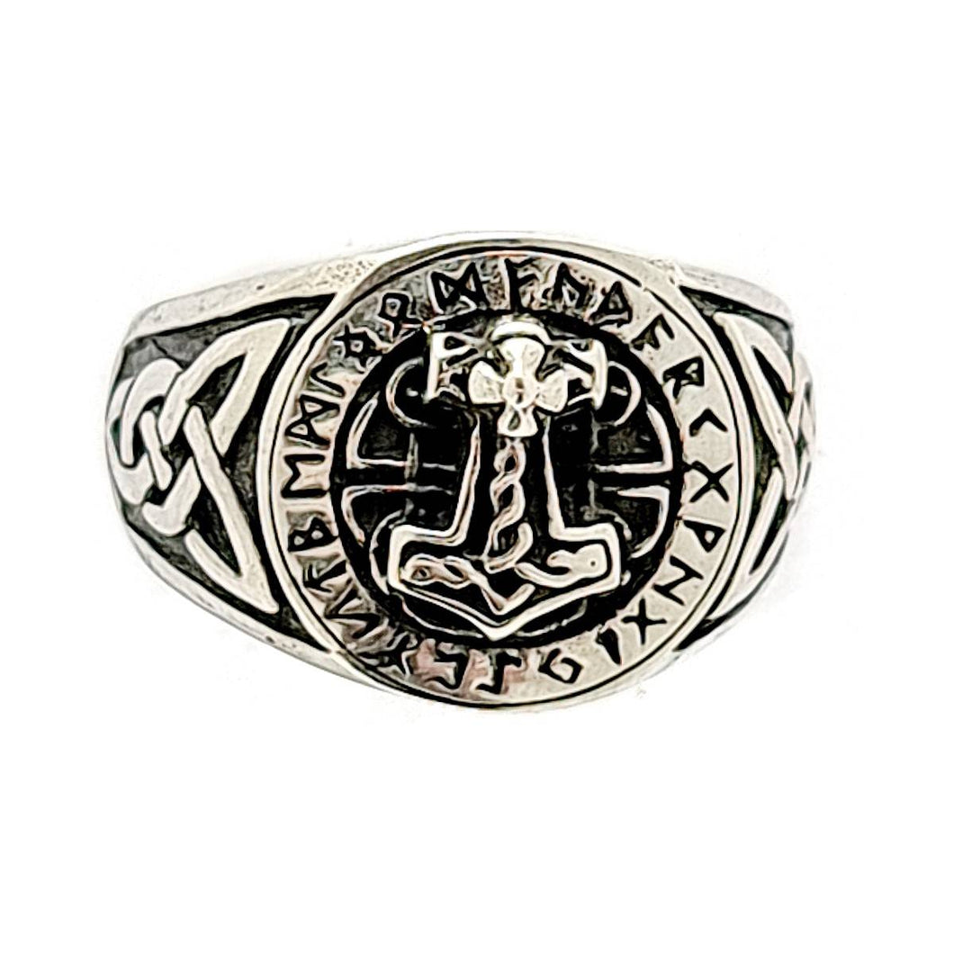 Valknut ring with the Midgard Serpent and runes in sterling silver (925)