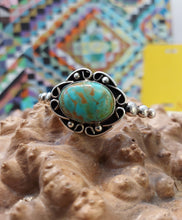 Load image into Gallery viewer, Fixed bangle with turquoise in oxidized sterling silver (925)
