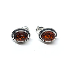 Load image into Gallery viewer, &lt;transcy&gt;Green Amber Oval Earrings with Twisted Edge (925)&lt;/transcy&gt;
