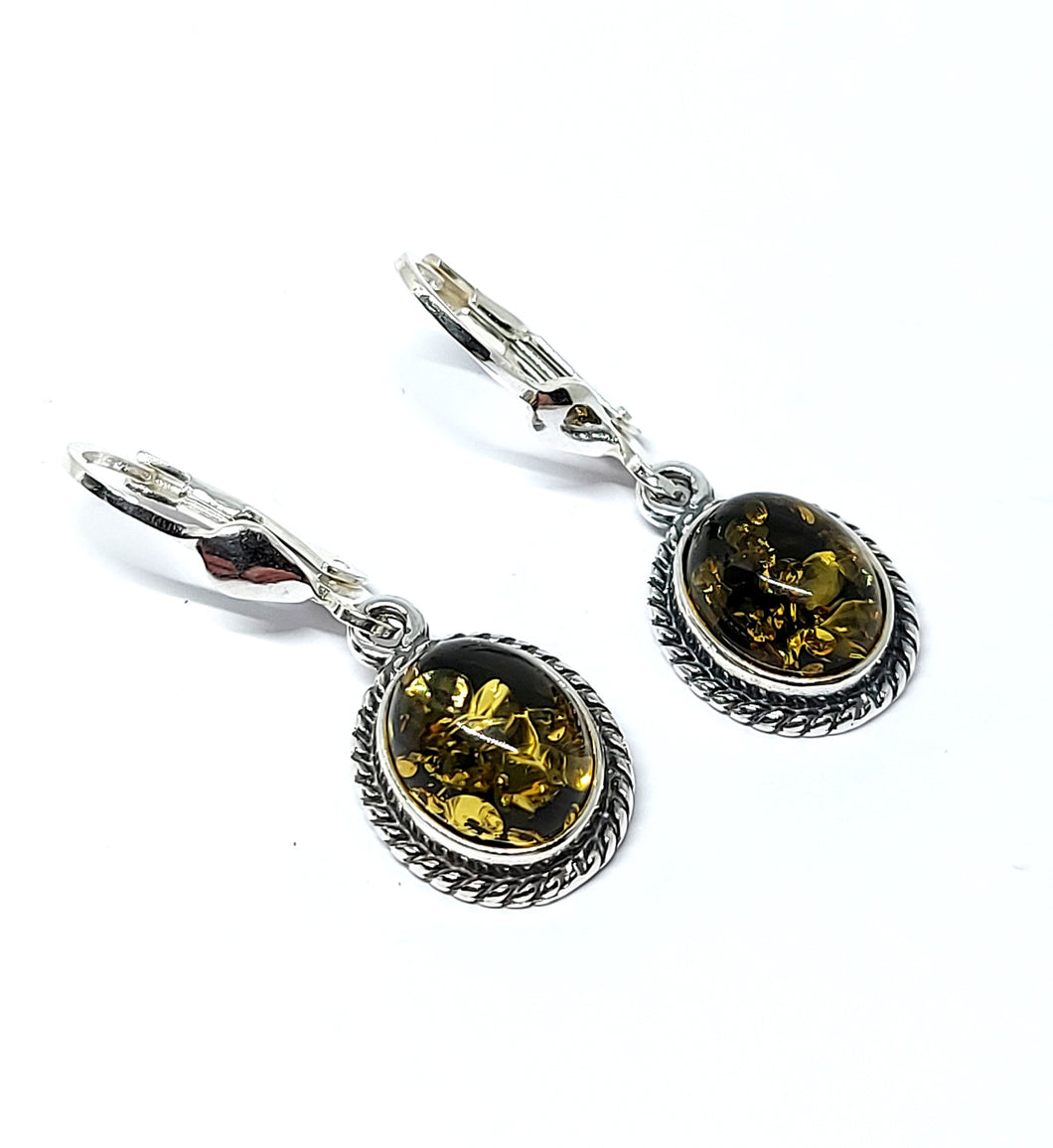 Amber hanging earrings with Celtic pattern (925)