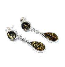 Load image into Gallery viewer, &lt;transcy&gt;Green Amber hanging ear studs with &quot;grape&quot; pattern (925)&lt;/transcy&gt;
