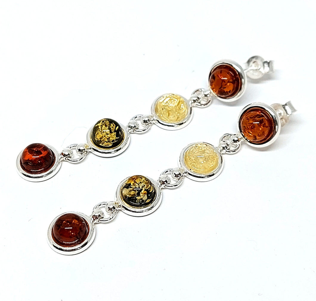 <transcy>Amber pendant earrings with "fused" pattern (925)</transcy>