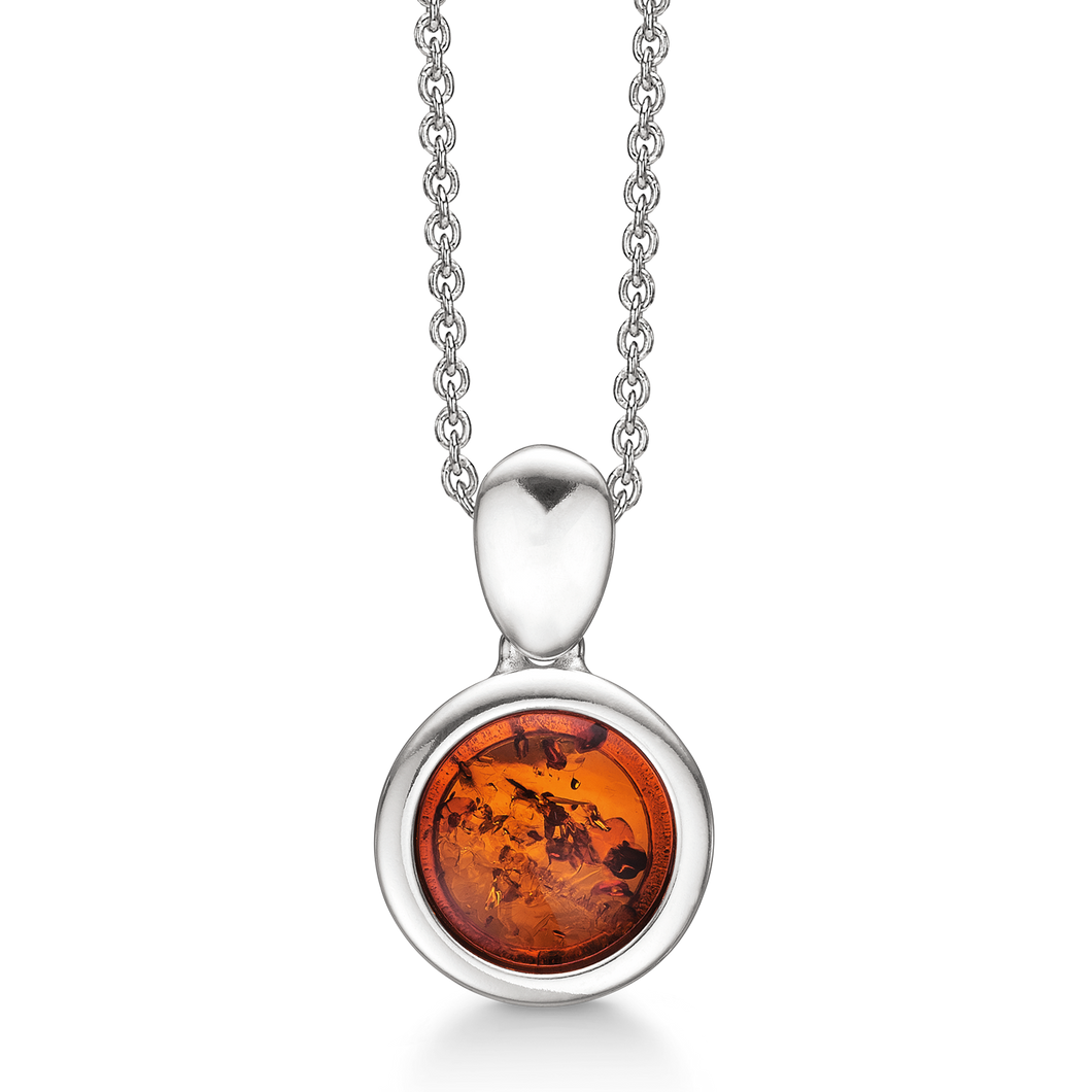 Necklace Amber round with smooth edge (925)