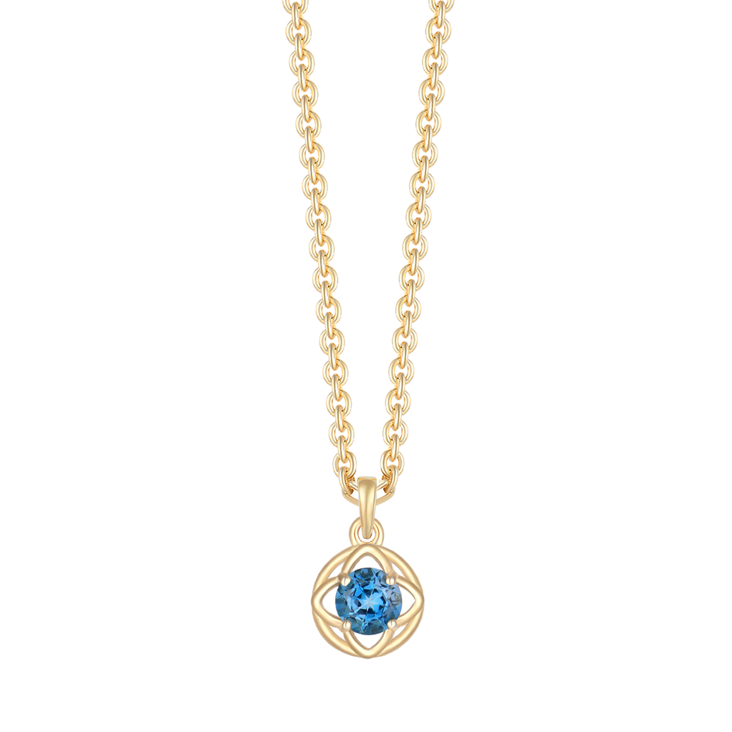 Necklace with drop of blue topaz and 5 white topaz in 8 kt. gold (333)