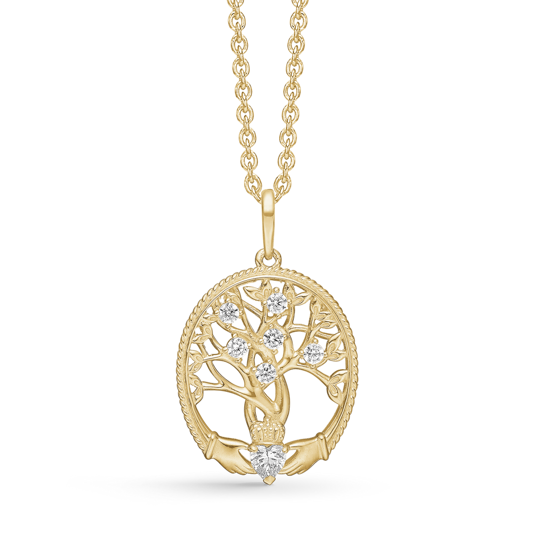 8 kt. guld vedh. oval med livets træ m. zirkonia (333)