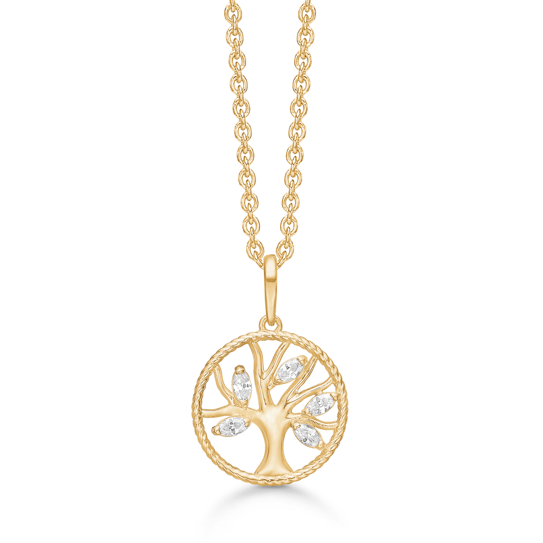 Necklace Silver-gilt necklace rhodium-plated circle with the tree of life. (925)