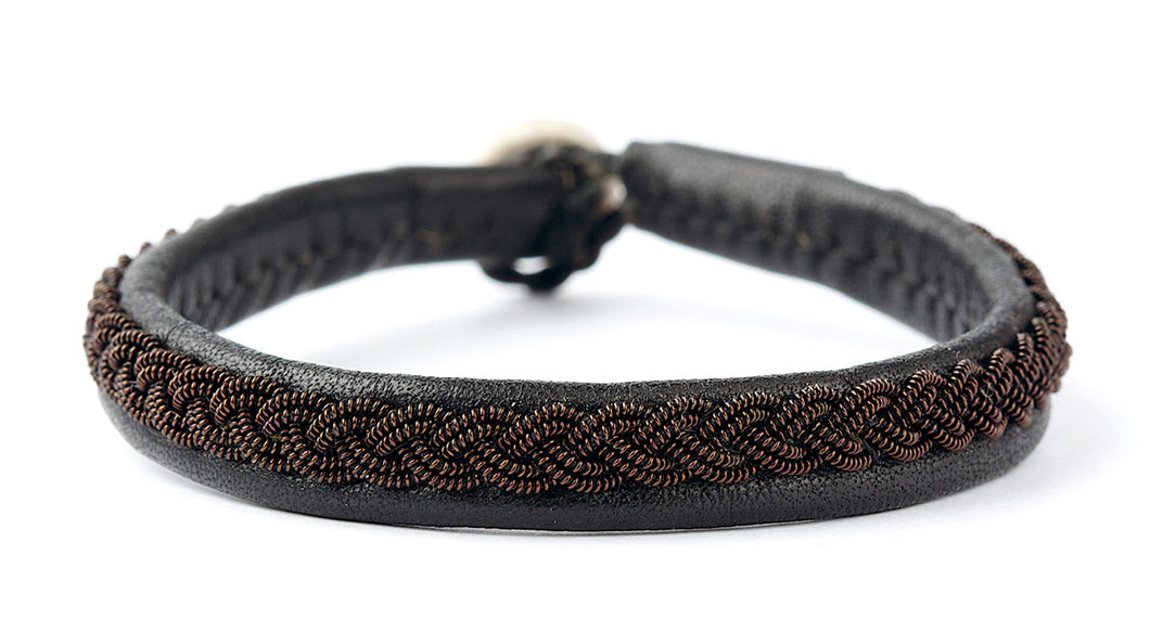 Leather bracelet with steel wire and magnetic clasp