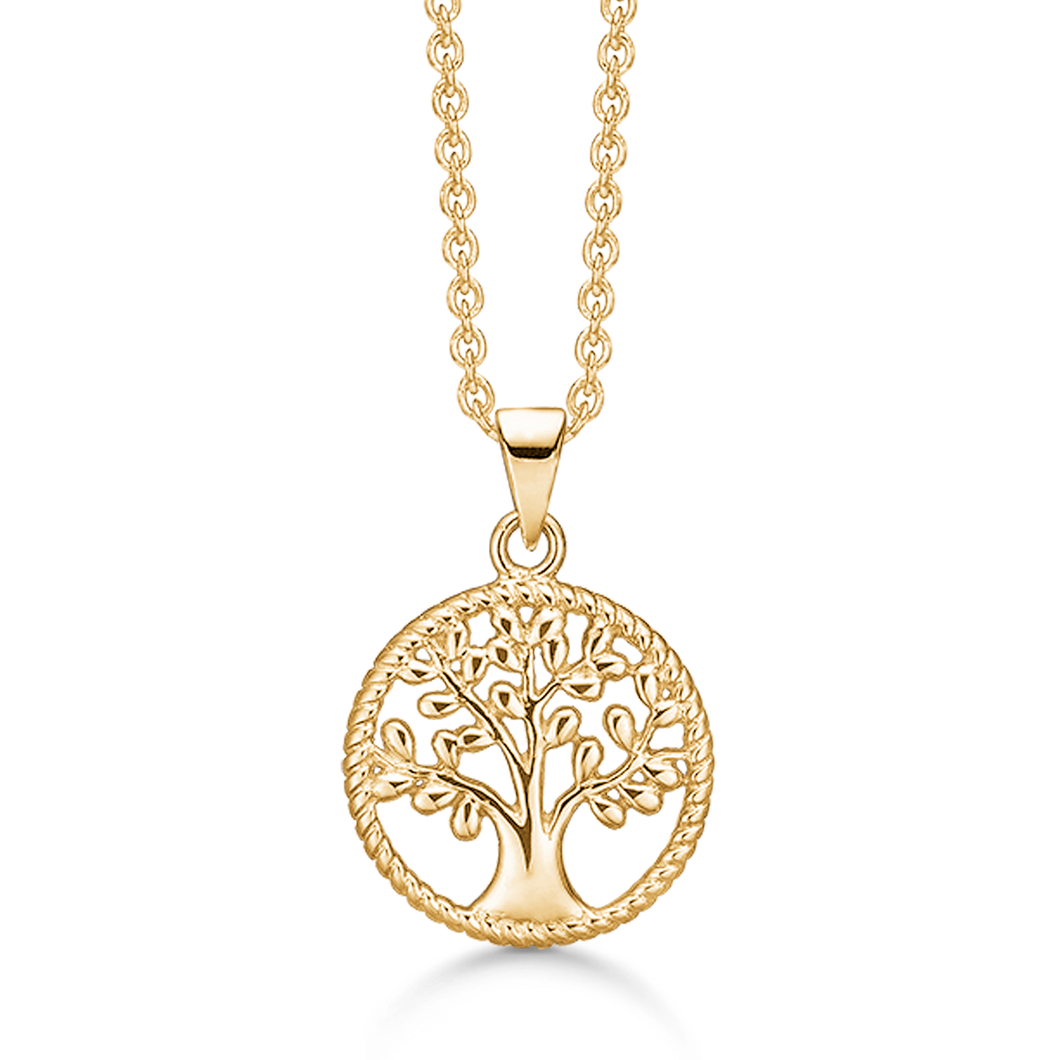 Necklace Silver-gilt necklace rhodium-plated circle with the tree of life. (925)