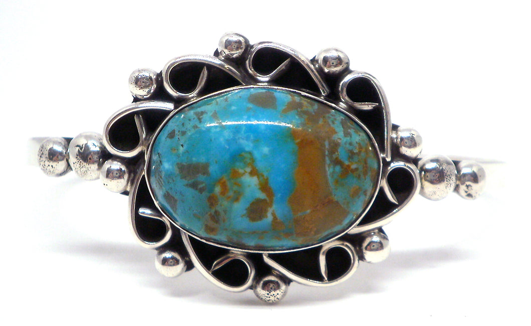Fixed bangle with turquoise in oxidized sterling silver (925)