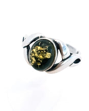 Load image into Gallery viewer, Ring with green amber Celtic look in sterling silver (925)
