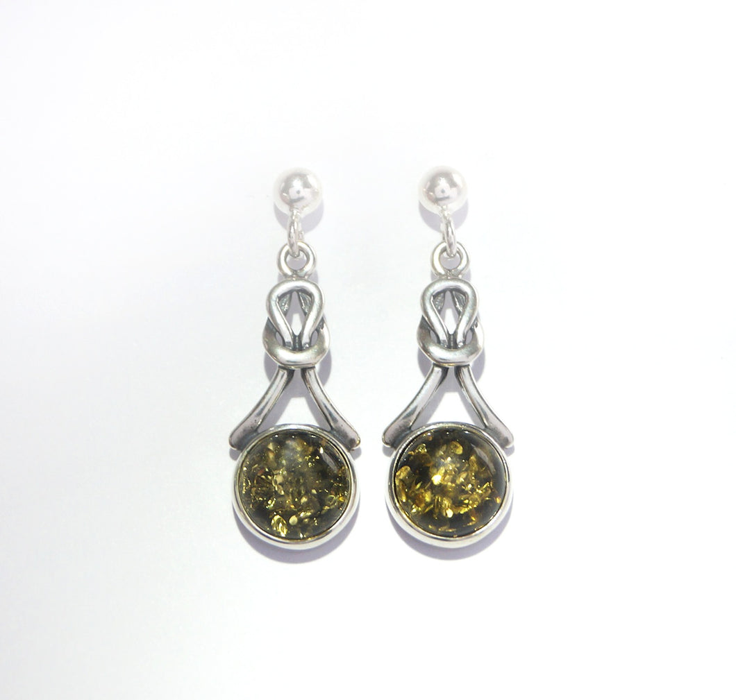 Earring, hang with green amber Celtic pattern (925)