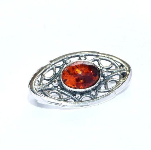 Brooch with amber and antique pattern (925)