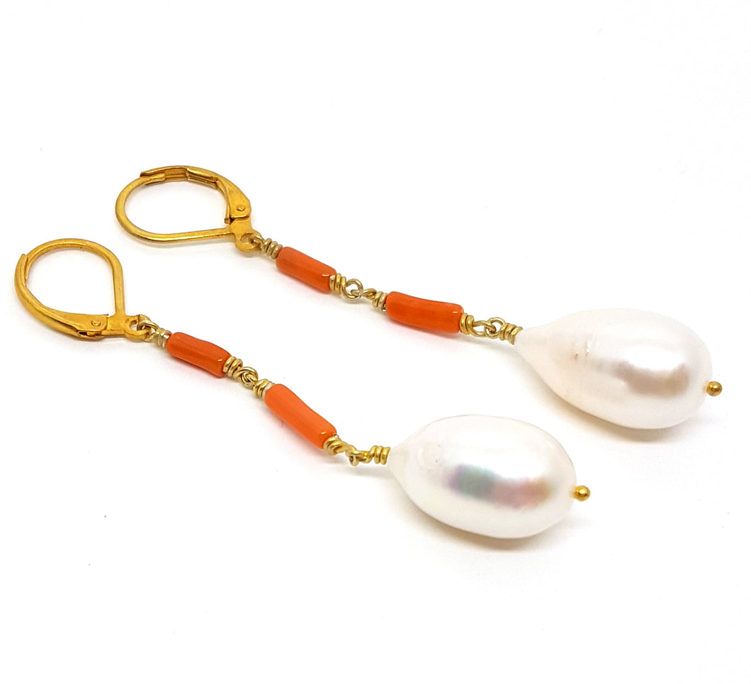 ByKila, Earrings with coral and pearl (925)