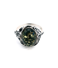 Load image into Gallery viewer, Ring with 13x10 mm green amber in sterling silver (925)
