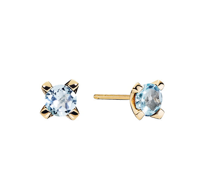 Lund Cph, Earrings in 8 kt. gold with blue topaz, 5mm (333)