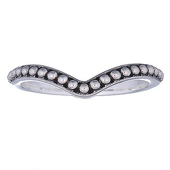 Ring in sterling silver, V-shaped with balls (925)