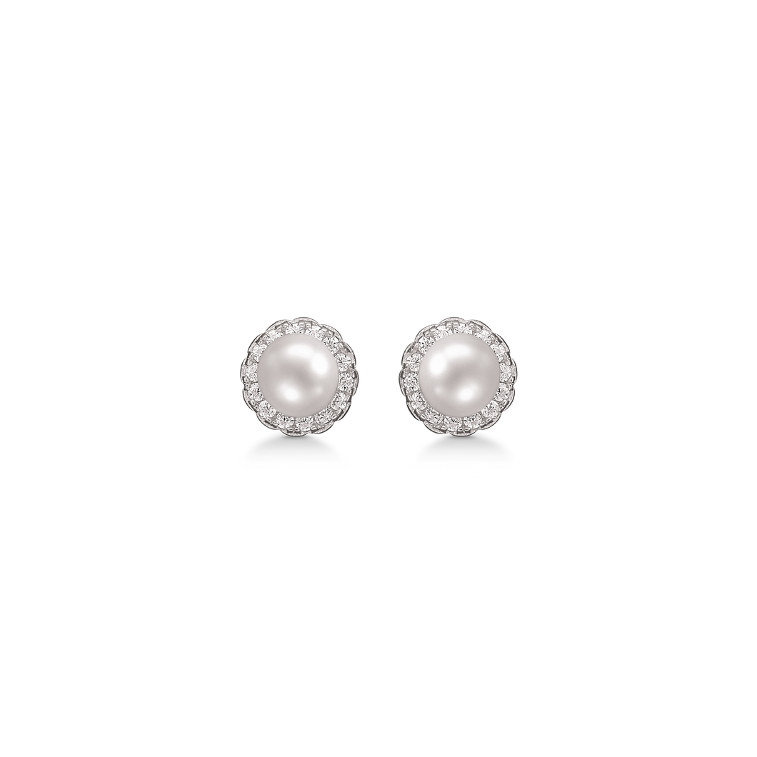Earrings with pearl & synthetic. zirconia in sterling silver (925)
