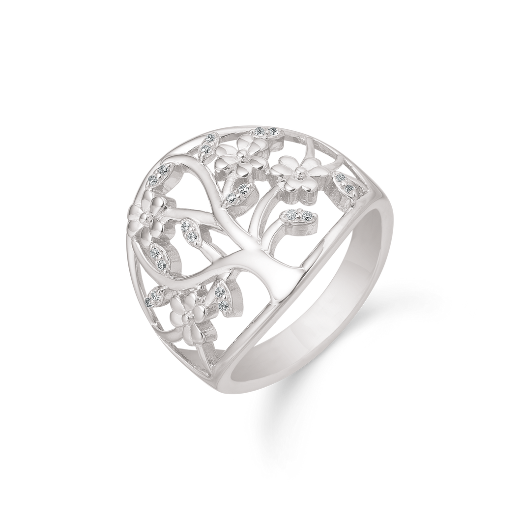 Ring with the tree of life and zirconia (925)