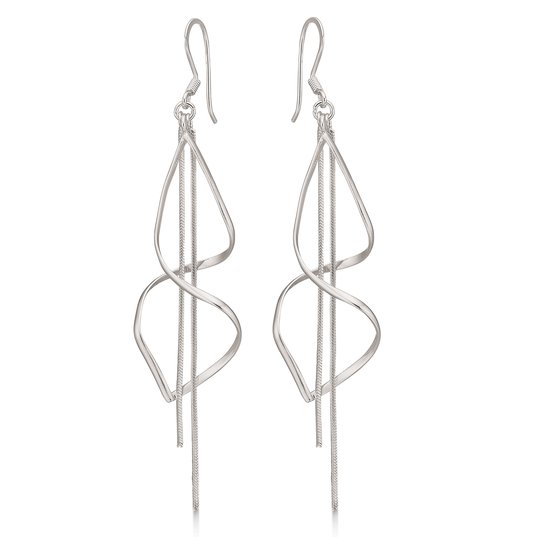 Earring rhodium-plated 2 open loops w/2 chains (925)