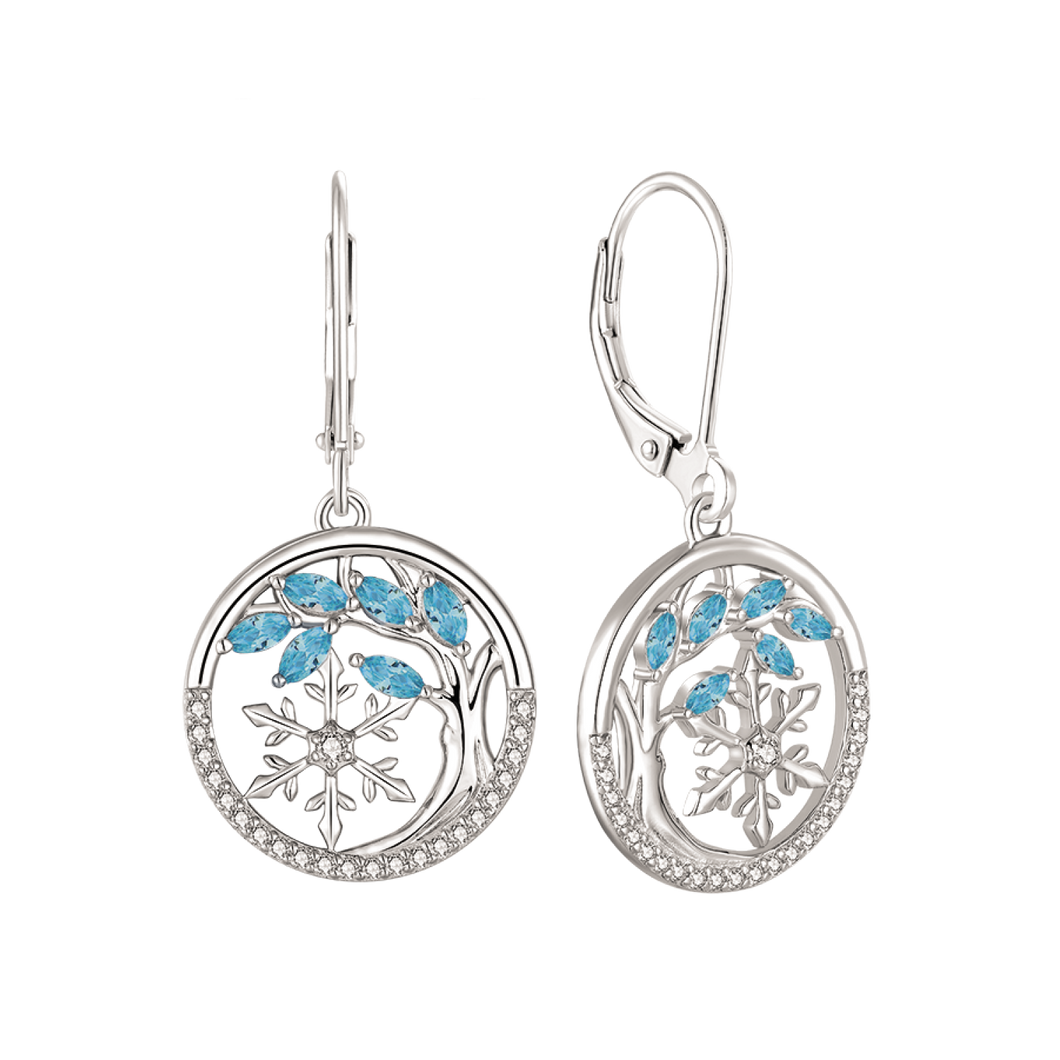 Tree of life earrings with aquamarine and synthetic. zirconia (925)
