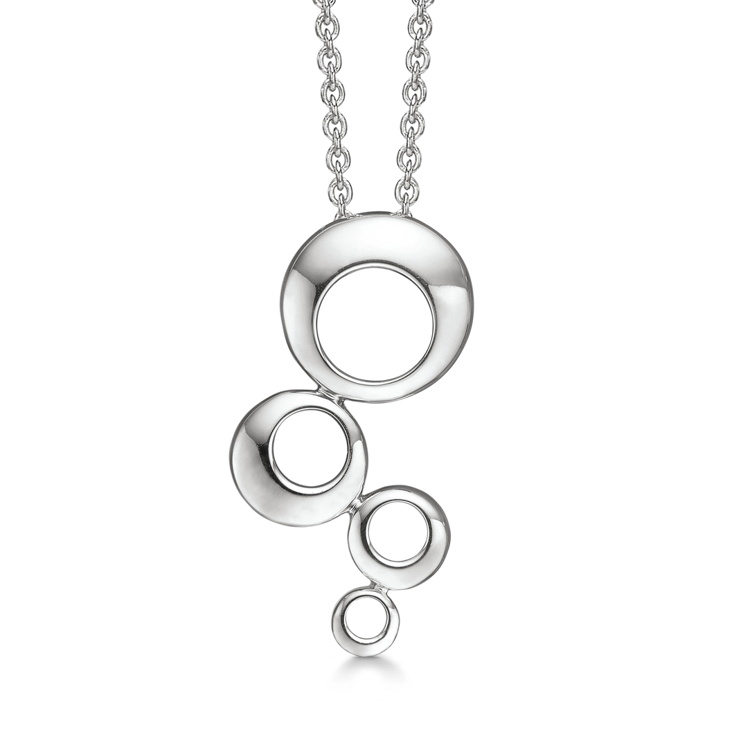 Necklace rhodium-plated different sizes open circles (925)