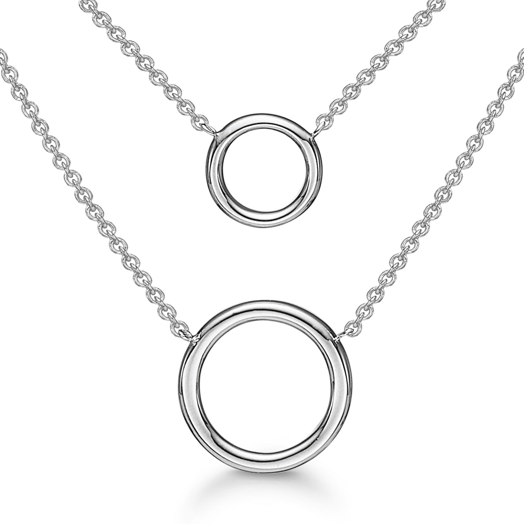 Necklace with 2 circles in rhod. sterling silver (925)