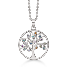 Load image into Gallery viewer, Necklace rhodium-plated tree of life in a circle with zirconia (925)
