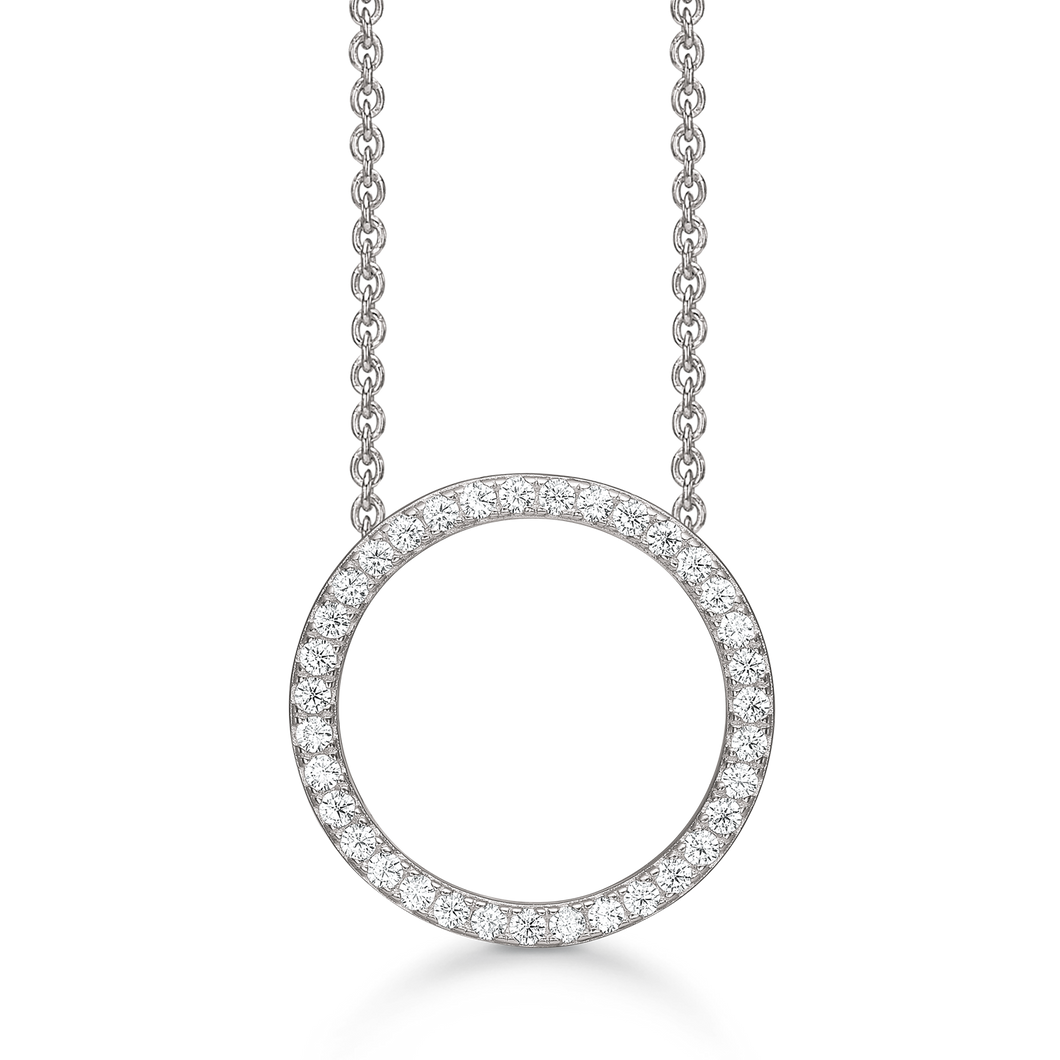 Necklace rhodium-plated circle with synthetic cubic zirconia in the edge (925)