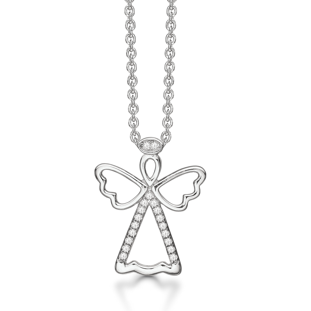 Necklace rhodium-plated angel with zirconia (925)