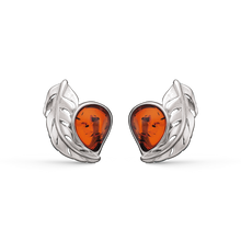 Load image into Gallery viewer, Earrings Amber with leaf (925)
