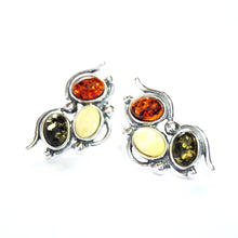 Load image into Gallery viewer, Sterling silver earrings with green, milk and cognac amber (925)
