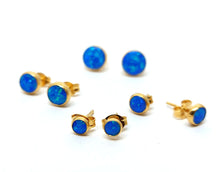 Load image into Gallery viewer, Stud earrings 8 mm Royal Blue opal with smooth edge (925)
