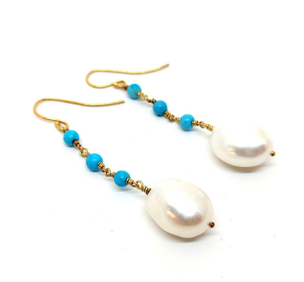 ByKila, Earrings with turquoise and pearl (925)