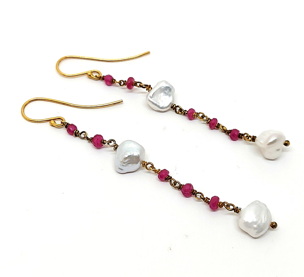 ByKila, Earrings with ruby ​​and pearl (925)