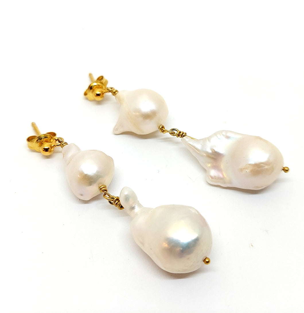 ByKila, Earrings 2 large Baroque pearls FG sterling silver (925)