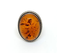 Load image into Gallery viewer, Ring with amber twisted edge large stone 19x14mm in sterling silver (925)
