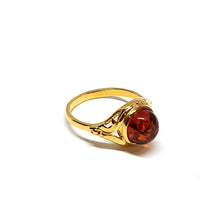 Load image into Gallery viewer, Ring with amber with leaf motif in sterling silver (925)
