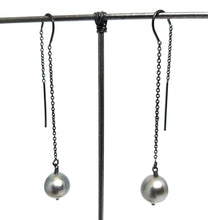 Load image into Gallery viewer, ByKila, Earring wire with 9.5mm Tahitian pearls (925)
