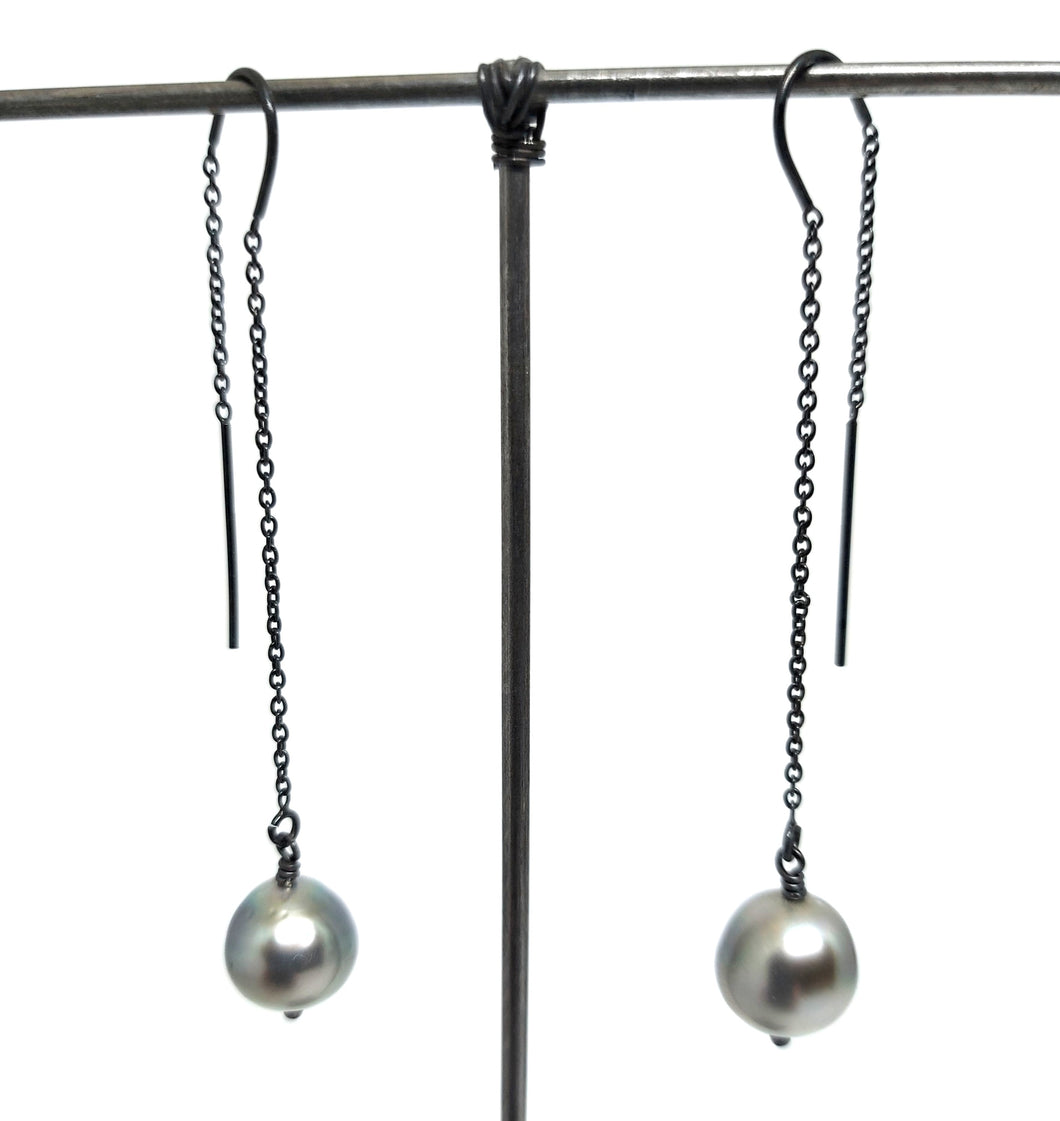 Ørehænger tråd ByKila med 9,5mm Tahiti perler (925)
