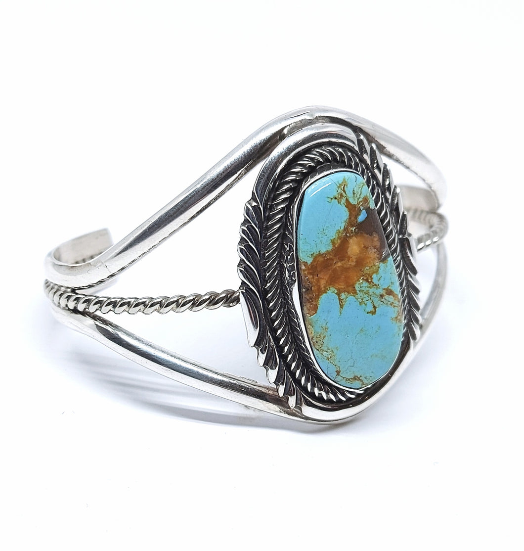 Fixed bangle with turquoise in oxidized sterling silver (925)
