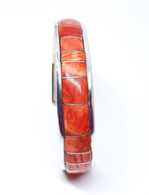 Indlæs billede til gallerivisning Fast armring med inlay orange Spiny Oyster i sterlingsølv (925)
